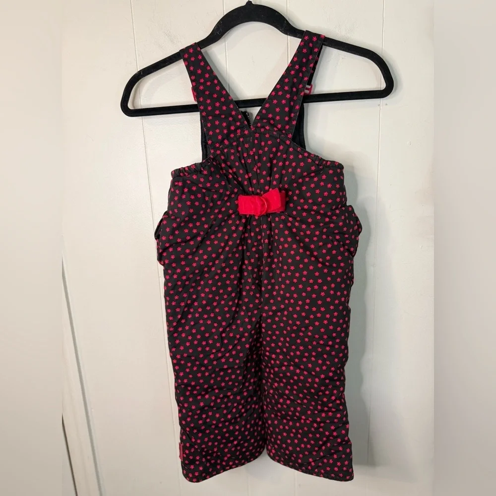 VTG Gymboree Girls Ski Snow Overalls Bib Sz S Black Red Floral Winter
